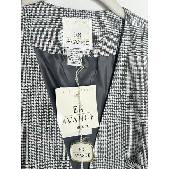 Vtg En Avance Women’s Button Houndstooth Gray V Neck Blazer Size 12 New - Picture 3 of 5